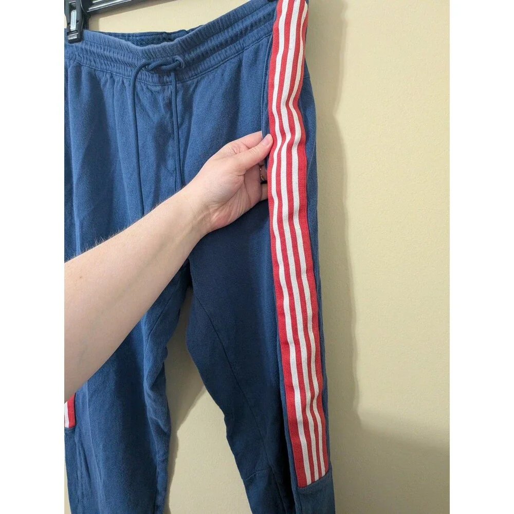 Adidas Jogger Pants Men’s L Blue Cotton Red Stripes Pockets YGI G3-136